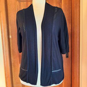 Jones New York Signature Black Open Front S/S Cardigan Sweater, Sz M, EUC